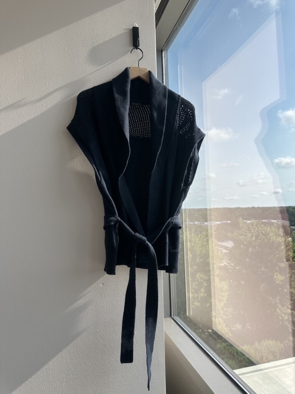 Rag & Bone 100% Cotton Short Sleeve Black Sweater Cardigan with Belt Women's M